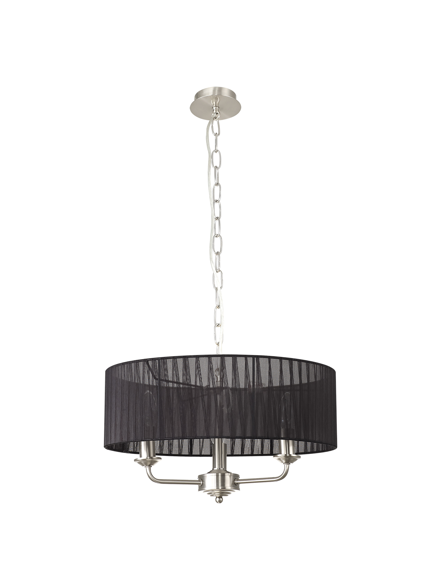 Banyan 3 Light Multi Arm Pendant With 45cm x 15cm Organza Shade Satin Nickel/Black DK0875  Deco Banyan